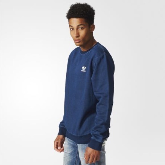 ADIDAS Originals French Terry Denim Crew Top Sweatshirt Blue Men’s Size S - Picture 1 of 10